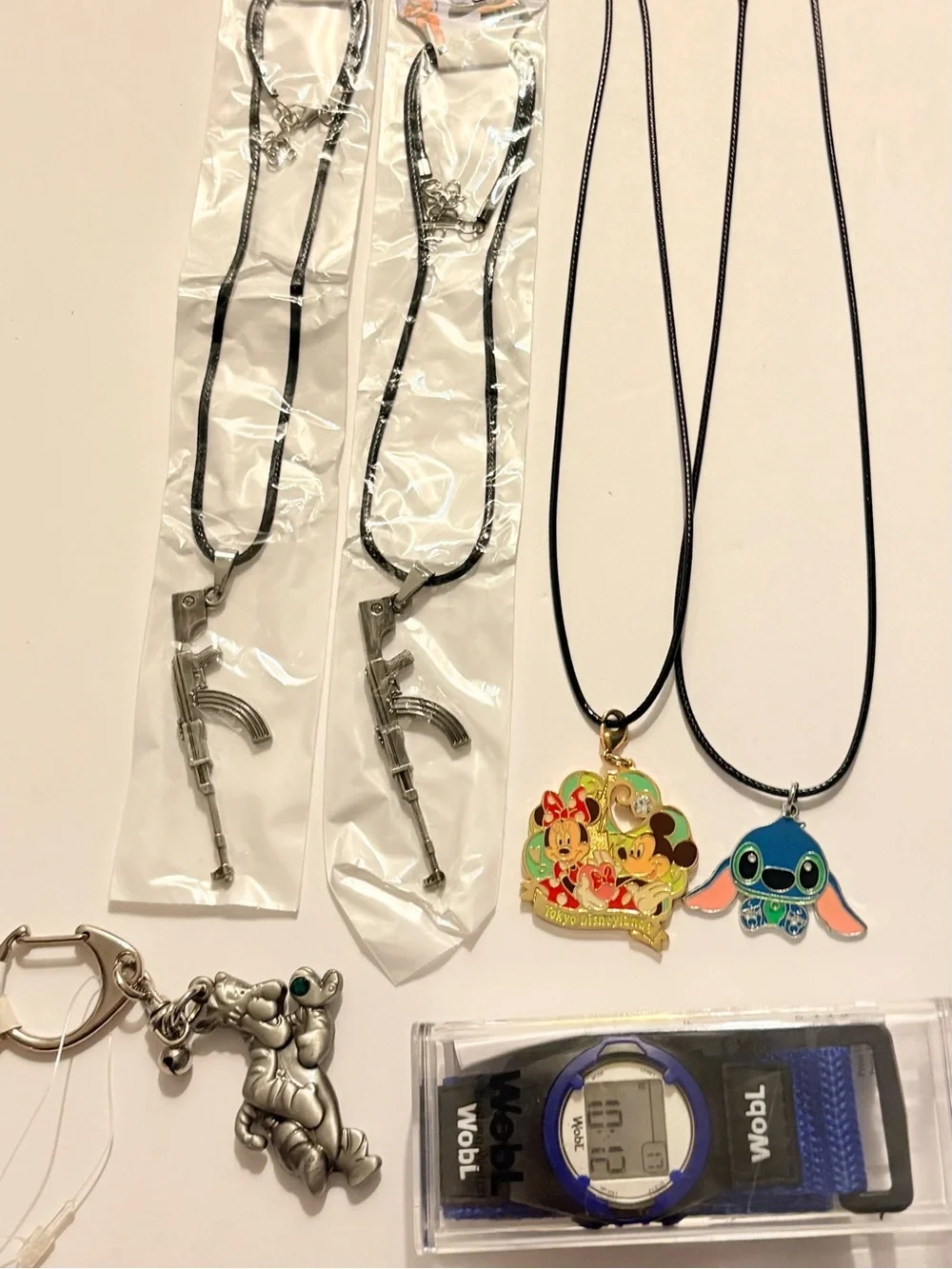Black Cord Necklace with Blue Stitch Character Pendant - & Watch for Kids